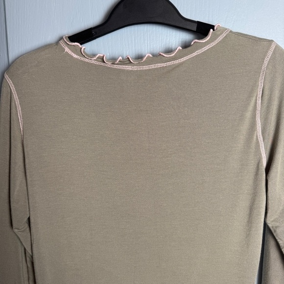 VTG Coquette Top Sz L Demure Romantic Fairy Lettuce Hem Y2K Sage Green Baby Pink - Picture 7 of 13